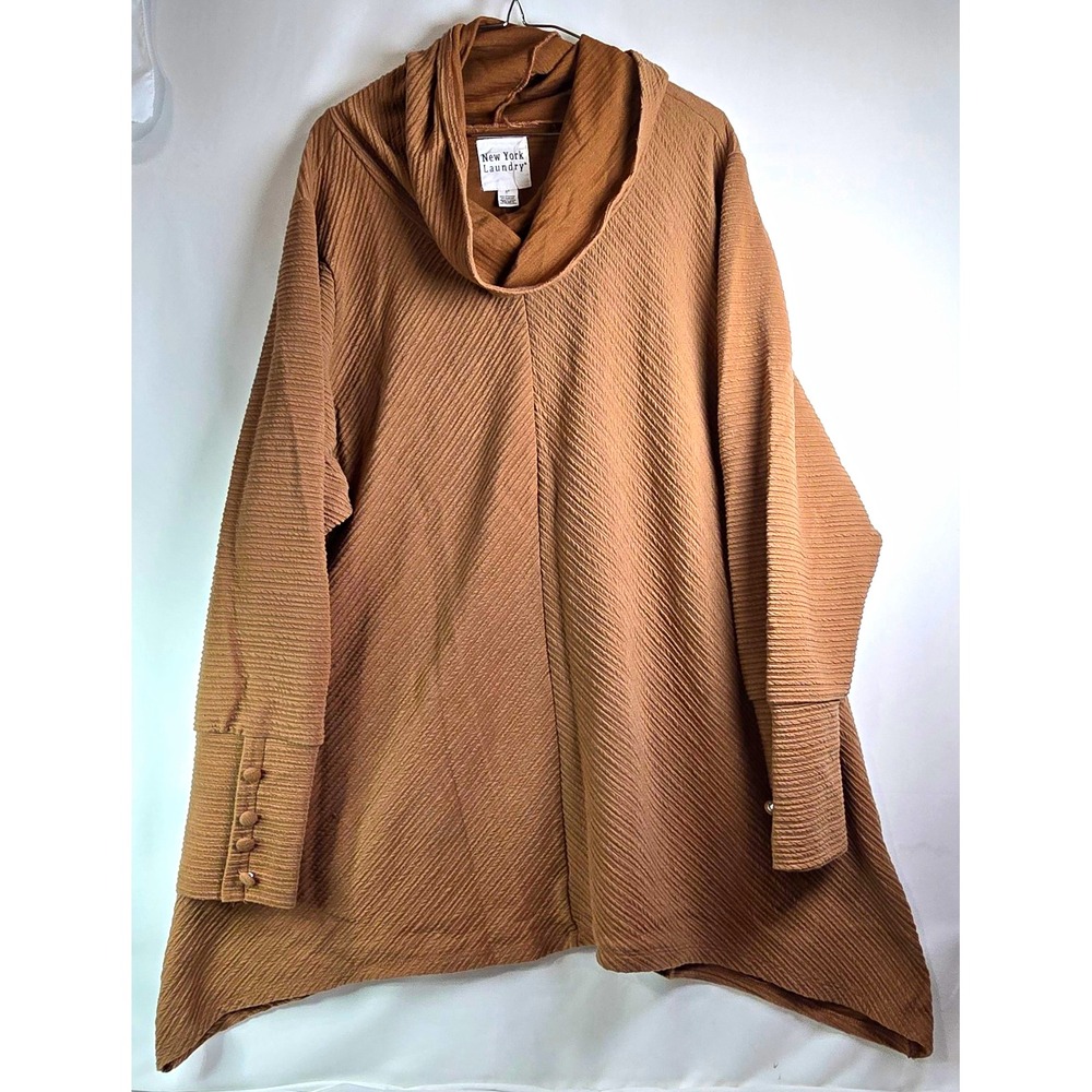 New York Laundry Womens Brown Cowl Neck Knit Stretch Tunic Top 3X Buttons